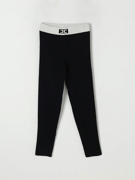 LEGGINGS IN TRICOT NERO CON BANDA BIANCA LOGATO ELISABETTA FRANCHI