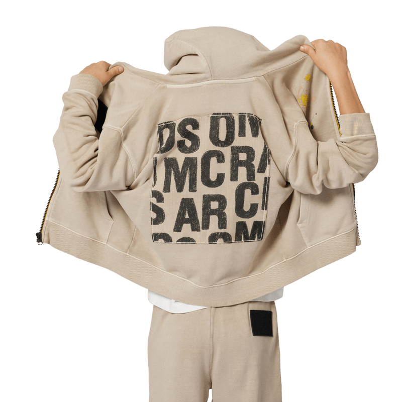 FELPA BEIGE CON CAPPUCCIO E ZIP CON LOGO IN GOMMA MARC JACOBS - Angel Luxury