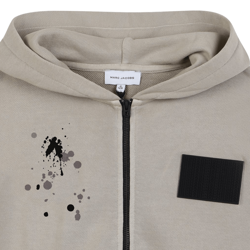 FELPA BEIGE CON CAPPUCCIO E ZIP CON LOGO IN GOMMA MARC JACOBS - Angel Luxury