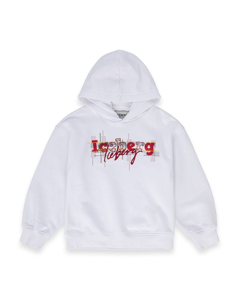 FELPA BIANCA CON CAPPUCCIO E LOGO ROSSO ICEBERG - Angel Luxury