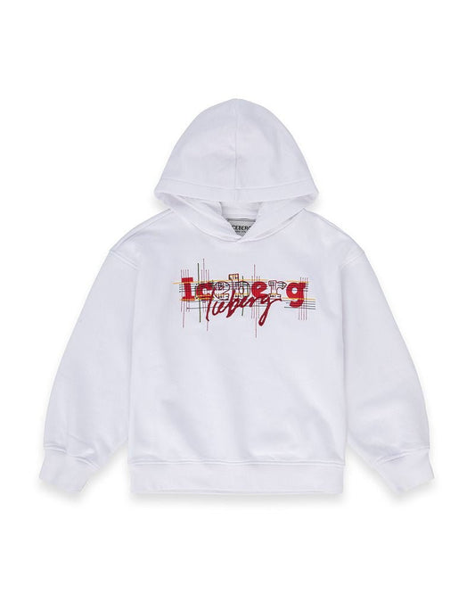 FELPA BIANCA CON CAPPUCCIO E LOGO ROSSO ICEBERG - Angel Luxury