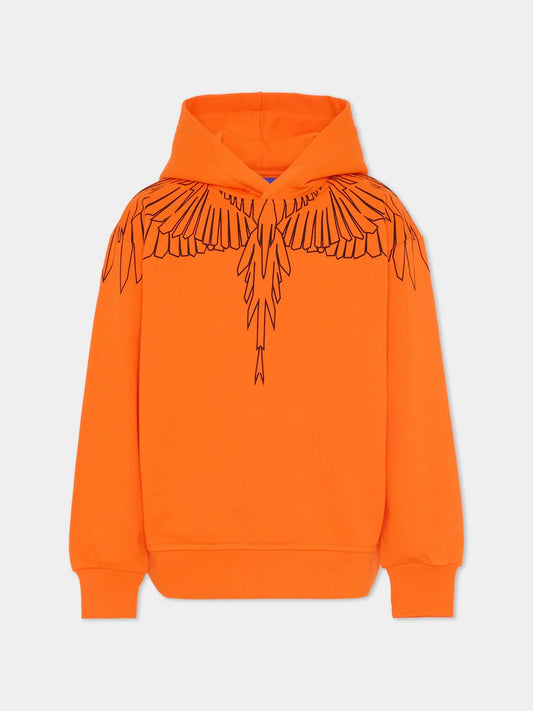 FELPA CON CAPPUCCIO ARANCIONE CON STAMPA BIANCA MARCELO BURLON - Angel Luxury