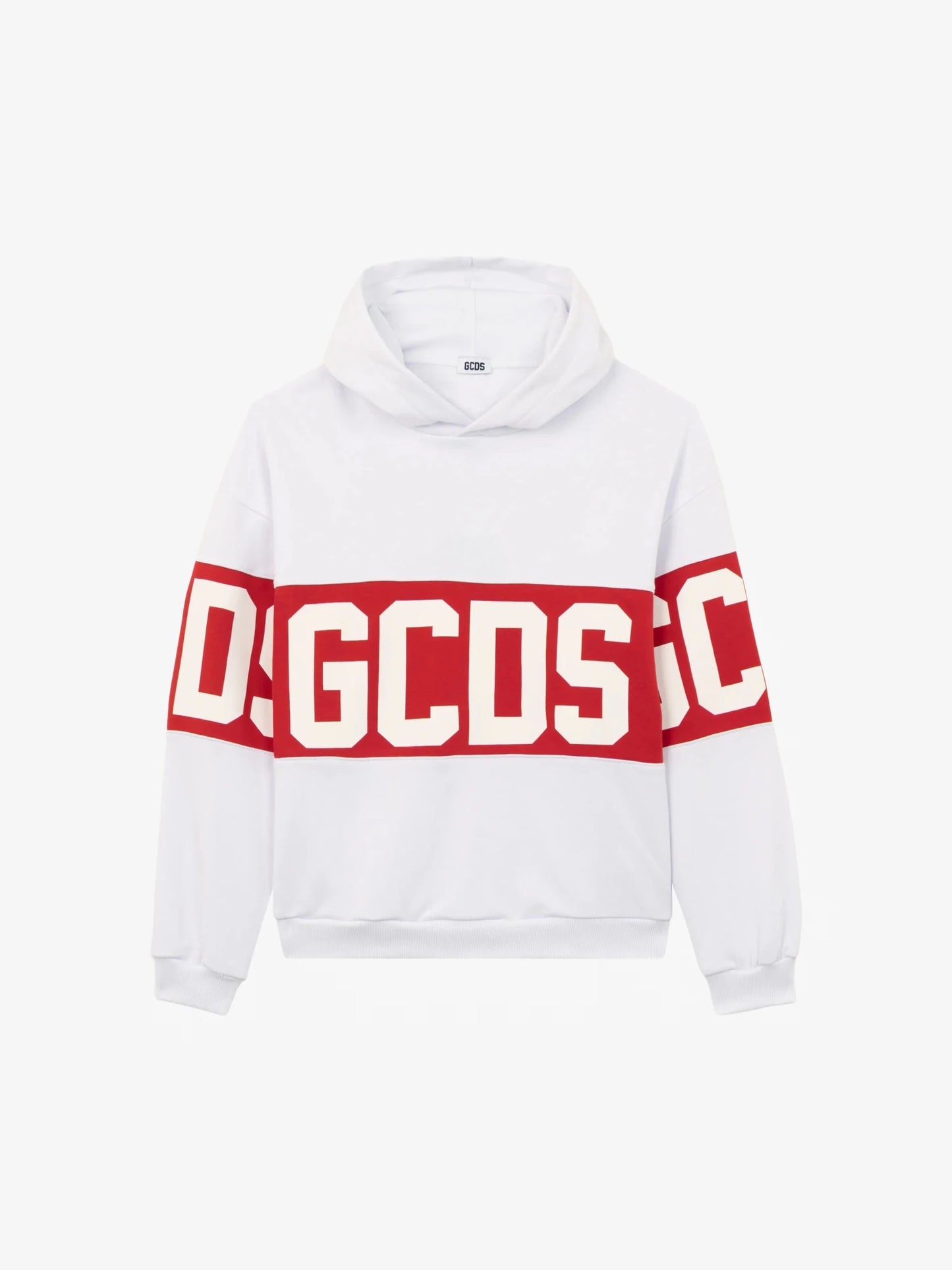 FELPA CON CAPPUCCIO BIANCA CON LOGO ROSSO - BIANCO GCDS - Angel Luxury