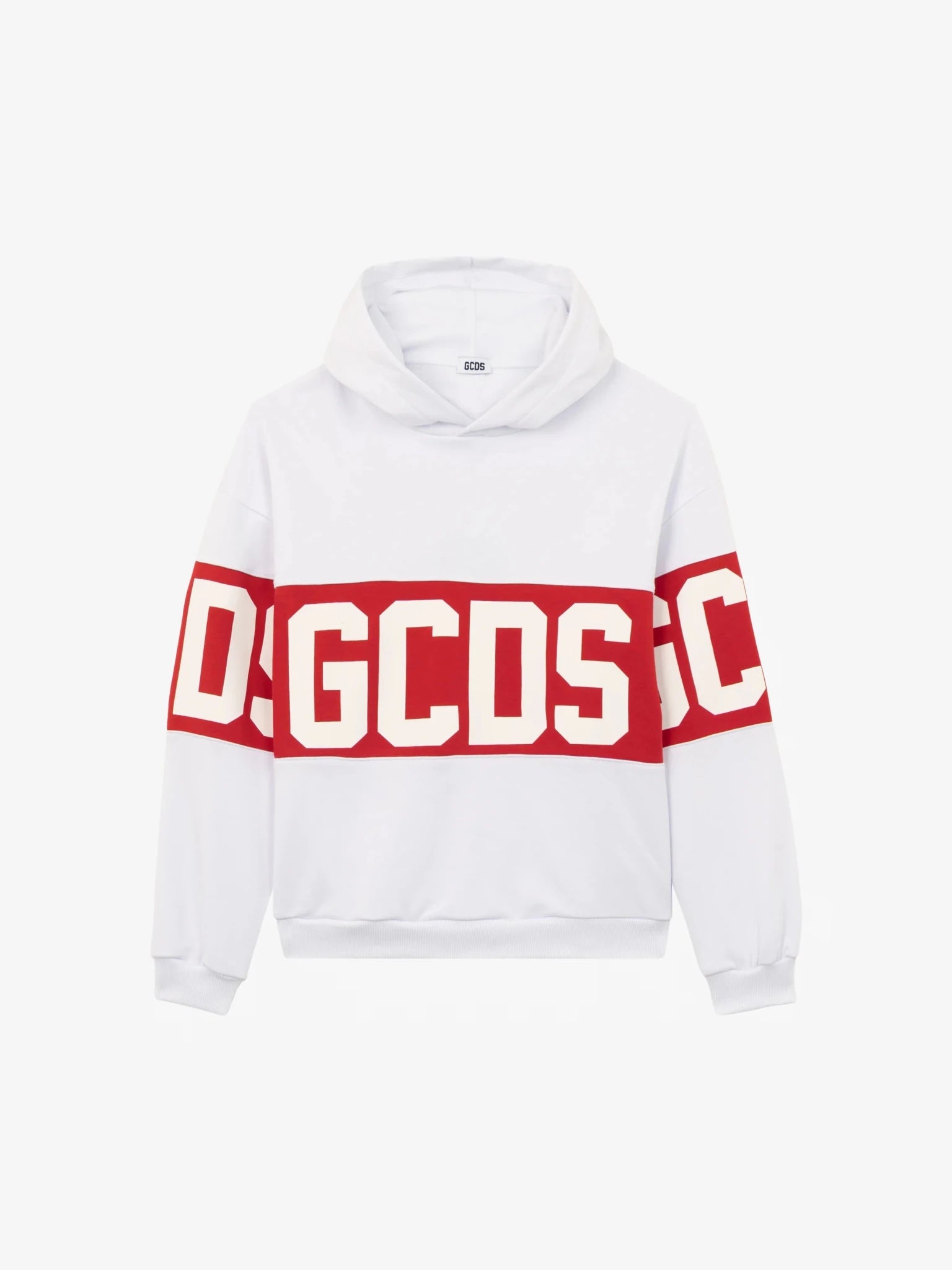 FELPA CON CAPPUCCIO BIANCA CON LOGO ROSSO - BIANCO GCDS - Angel Luxury