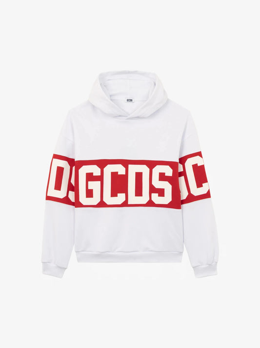FELPA CON CAPPUCCIO BIANCA CON LOGO ROSSO - BIANCO GCDS - Angel Luxury