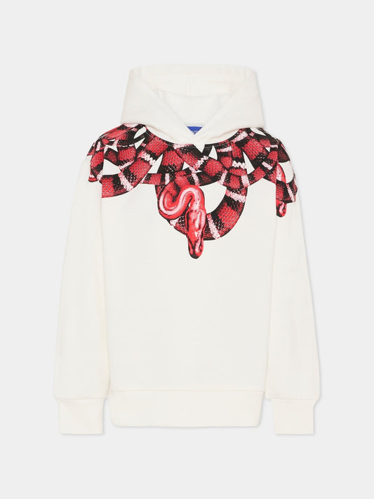 FELPA CON CAPPUCCIO BIANCA CON STAMPA ROSSA MARCELO BURLON - Angel Luxury