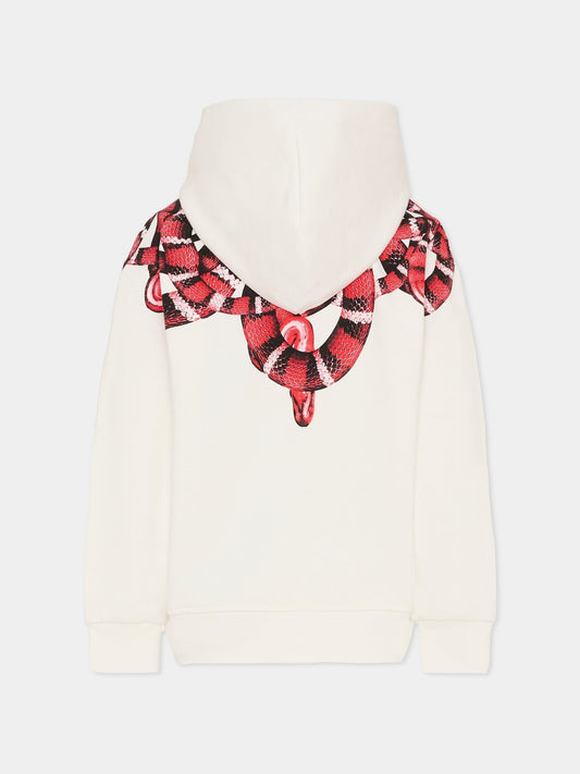 FELPA CON CAPPUCCIO BIANCA CON STAMPA ROSSA MARCELO BURLON - Angel Luxury