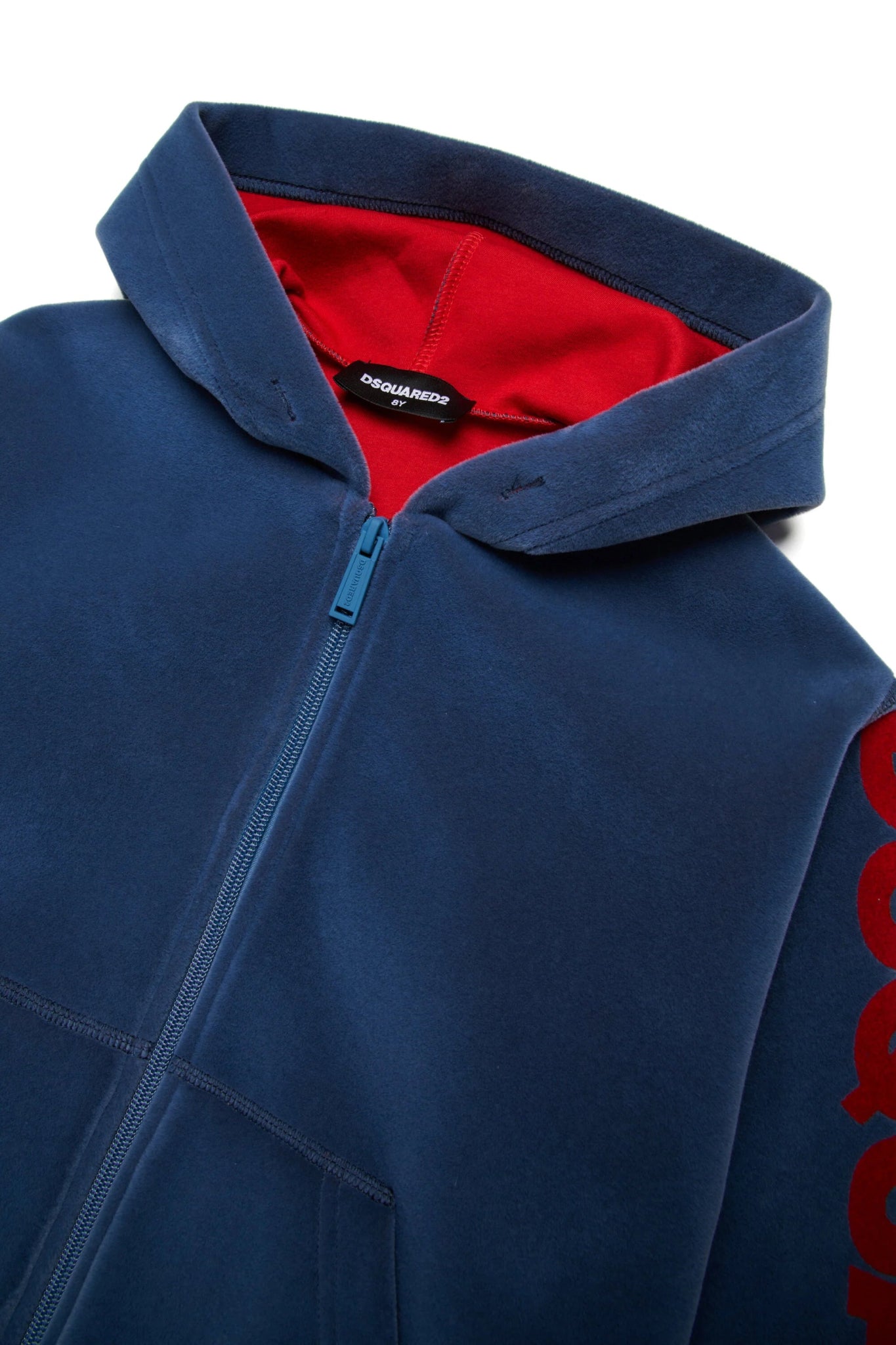 FELPA CON CAPPUCCIO BLU CON LOGO ROSSO DSQUARED2 - Angel Luxury