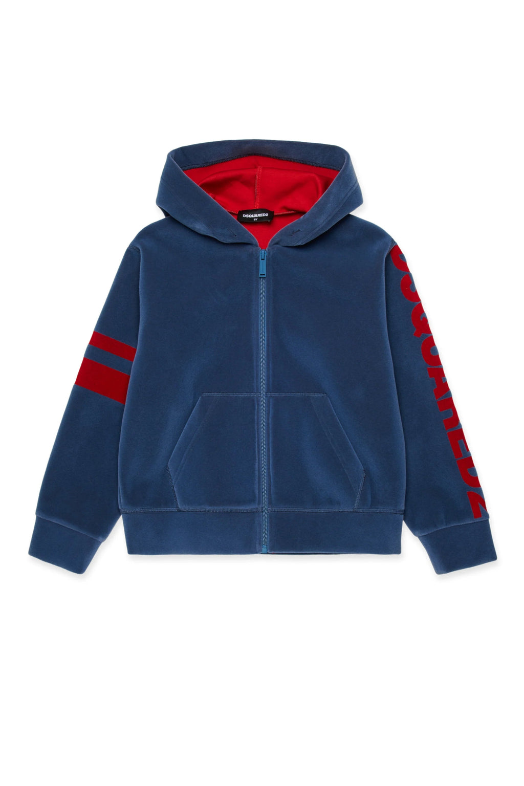 FELPA CON CAPPUCCIO BLU CON LOGO ROSSO DSQUARED2 - Angel Luxury