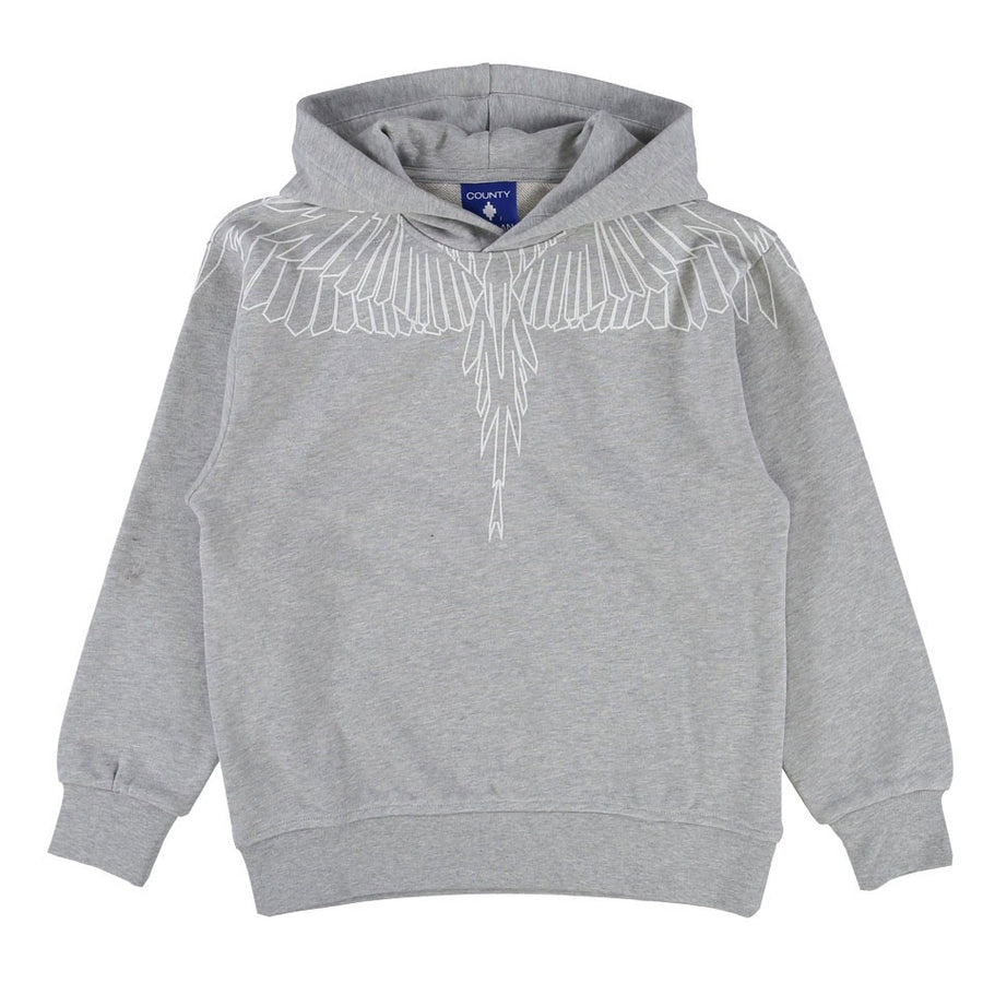 FELPA CON CAPPUCCIO GRIGIA CON LOGO BIANCO MARCELO BURLON - Angel Luxury