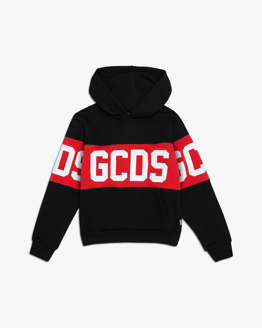 FELPA CON CAPPUCCIO NERA CON LOGO ROSSO - BIANCO GCDS - Angel Luxury