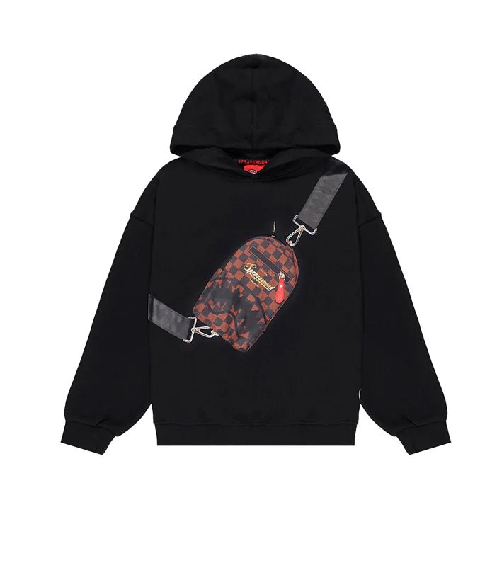 FELPA CON CAPPUCCIO NERA EFFETTO MARSUPIO SPRAYGROUND - Angel Luxury