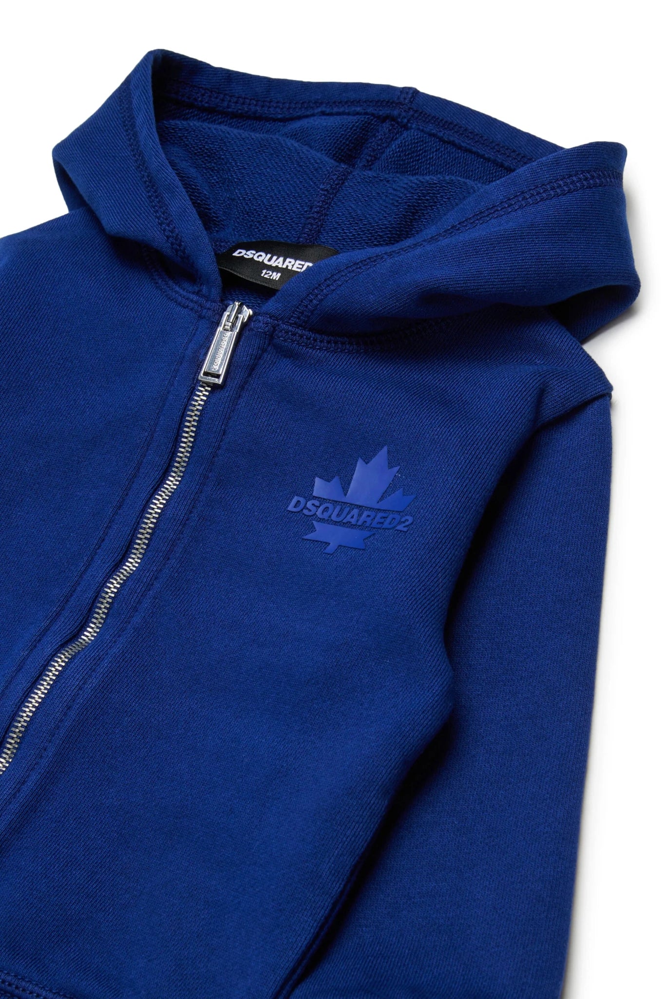 FELPA CON ZIP E CAPPUCCIO BLU CON LOGO IN GOMMA DSQUARED2 - Angel Luxury