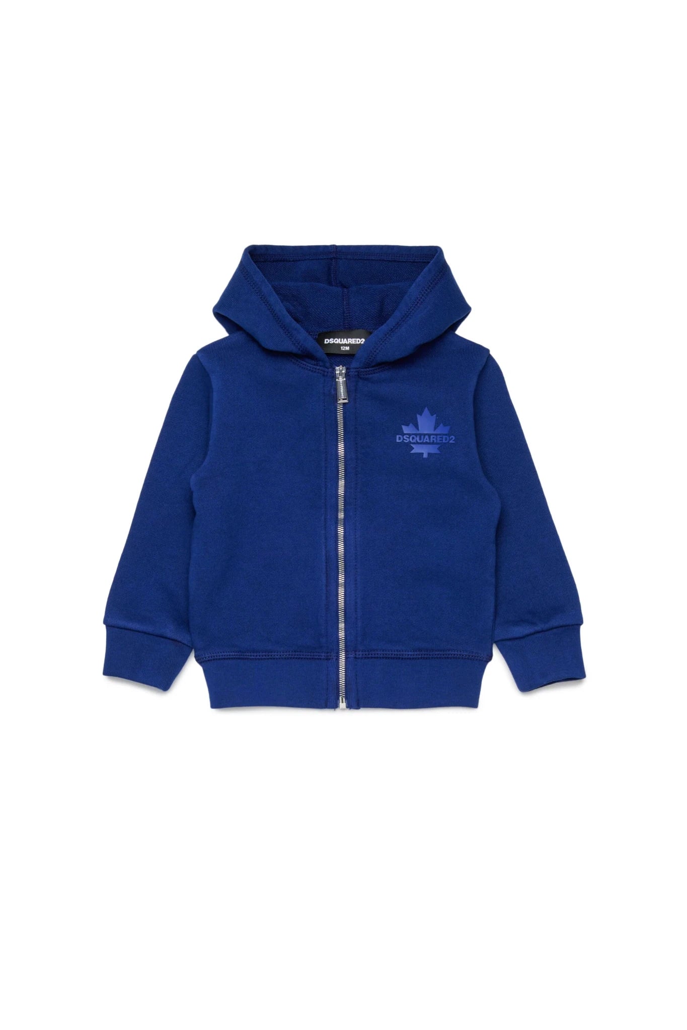 FELPA CON ZIP E CAPPUCCIO BLU CON LOGO IN GOMMA DSQUARED2 - Angel Luxury