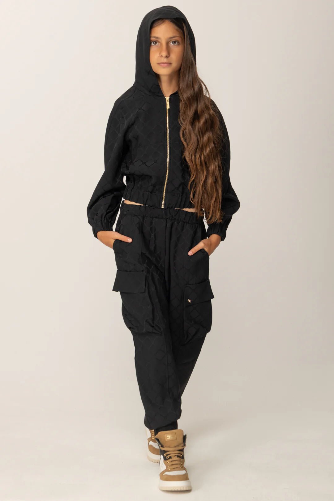 FELPA CON ZIP IN RASO NERA LOGATA ELISABETTA FRANCHI - Angel Luxury