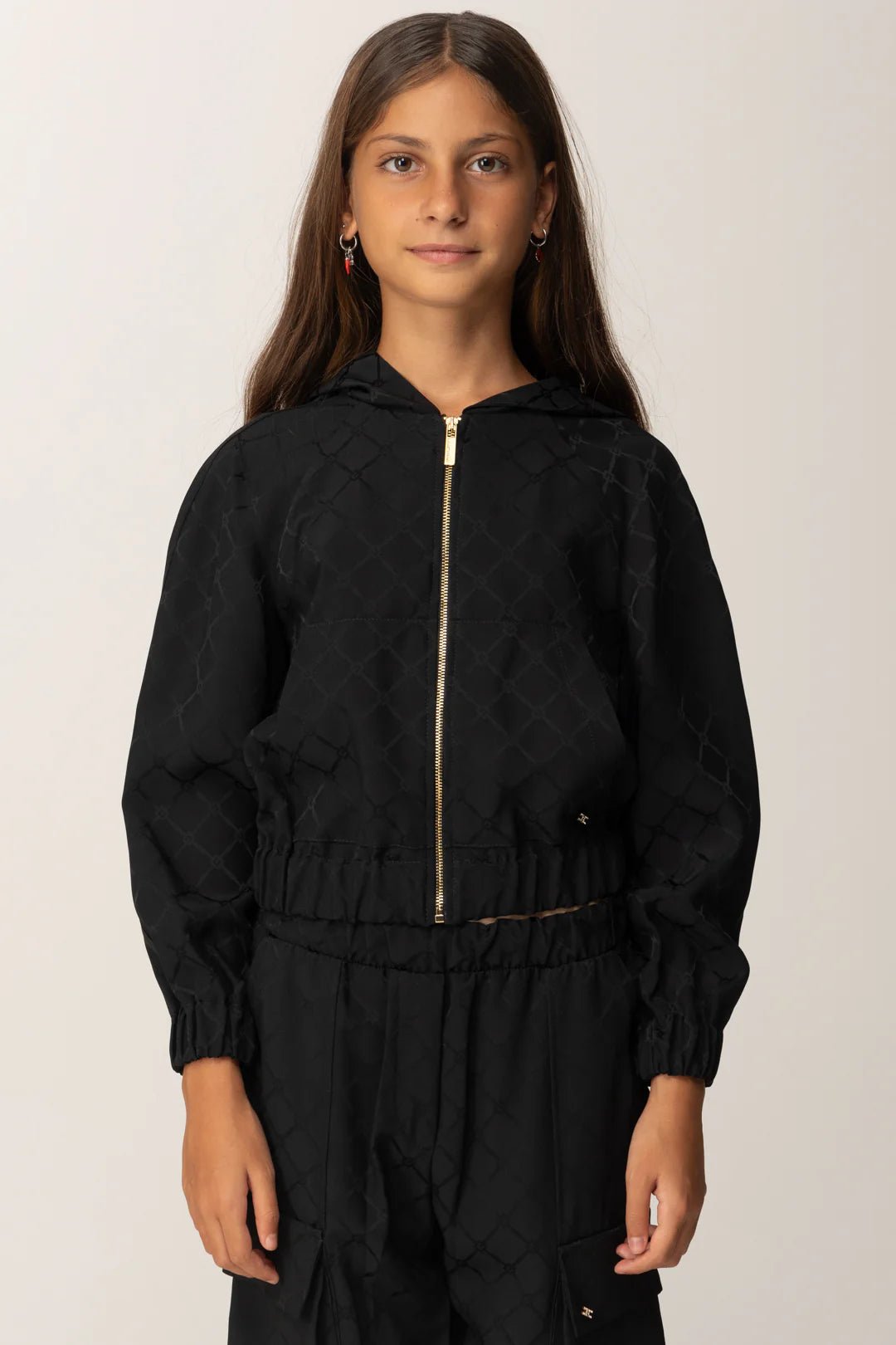 FELPA CON ZIP IN RASO NERA LOGATA ELISABETTA FRANCHI - Angel Luxury