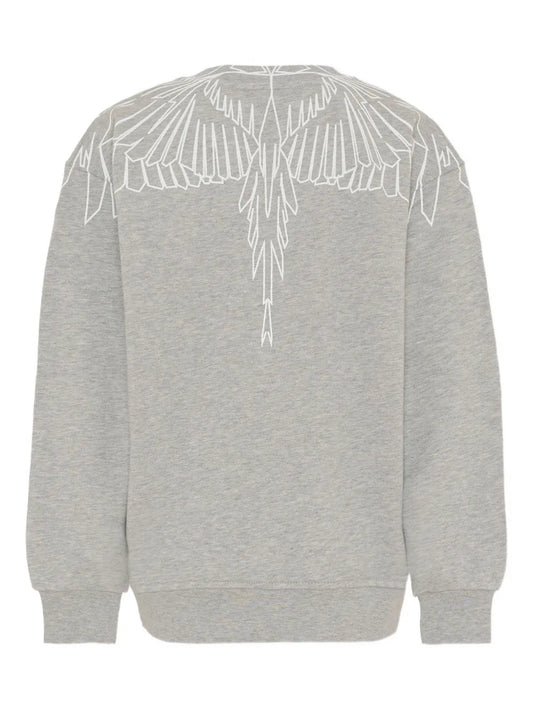 FELPA GIRO COLLO GRIGIA CON LOGO BIANCO MARCELO BURLON - Angel Luxury