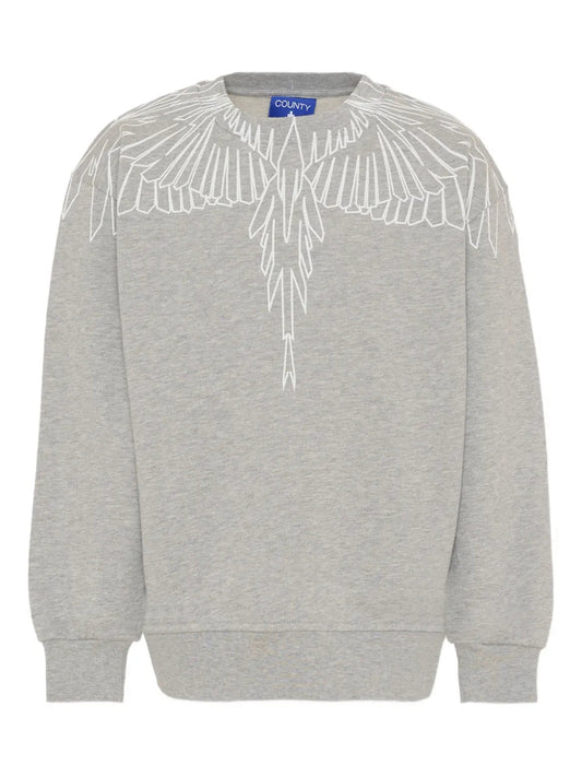 FELPA GIRO COLLO GRIGIA CON LOGO BIANCO MARCELO BURLON - Angel Luxury