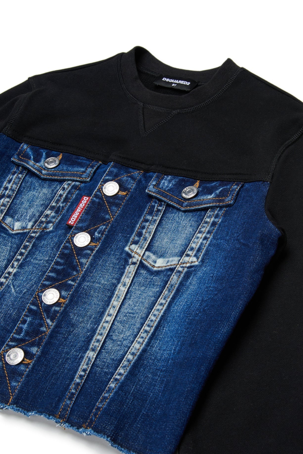 FELPA GIROCOLLO CON BUSTO IN DENIM - Angel Luxury