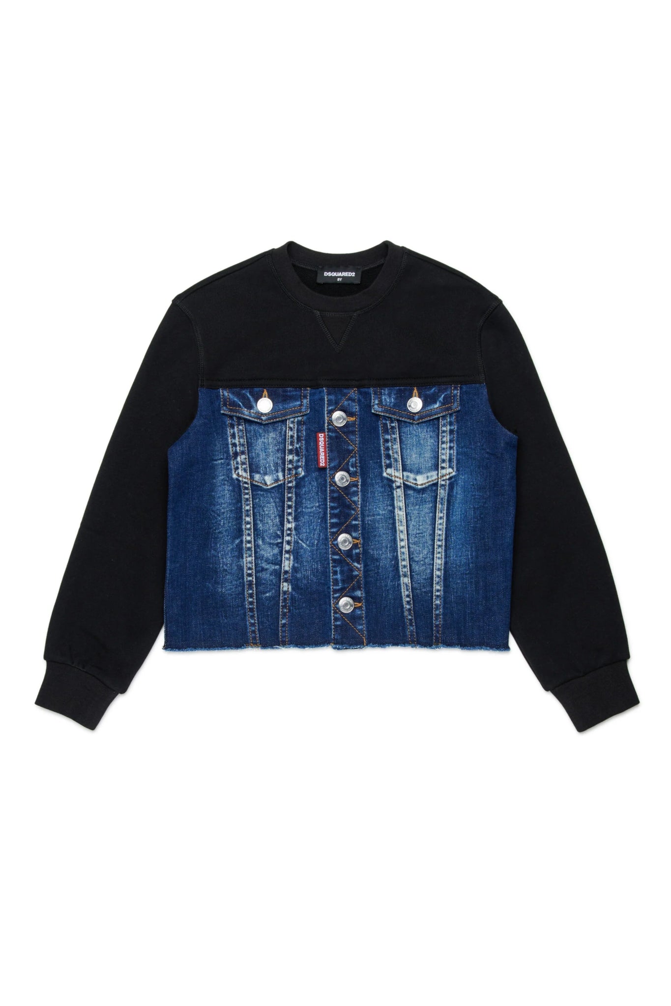 FELPA GIROCOLLO CON BUSTO IN DENIM - Angel Luxury