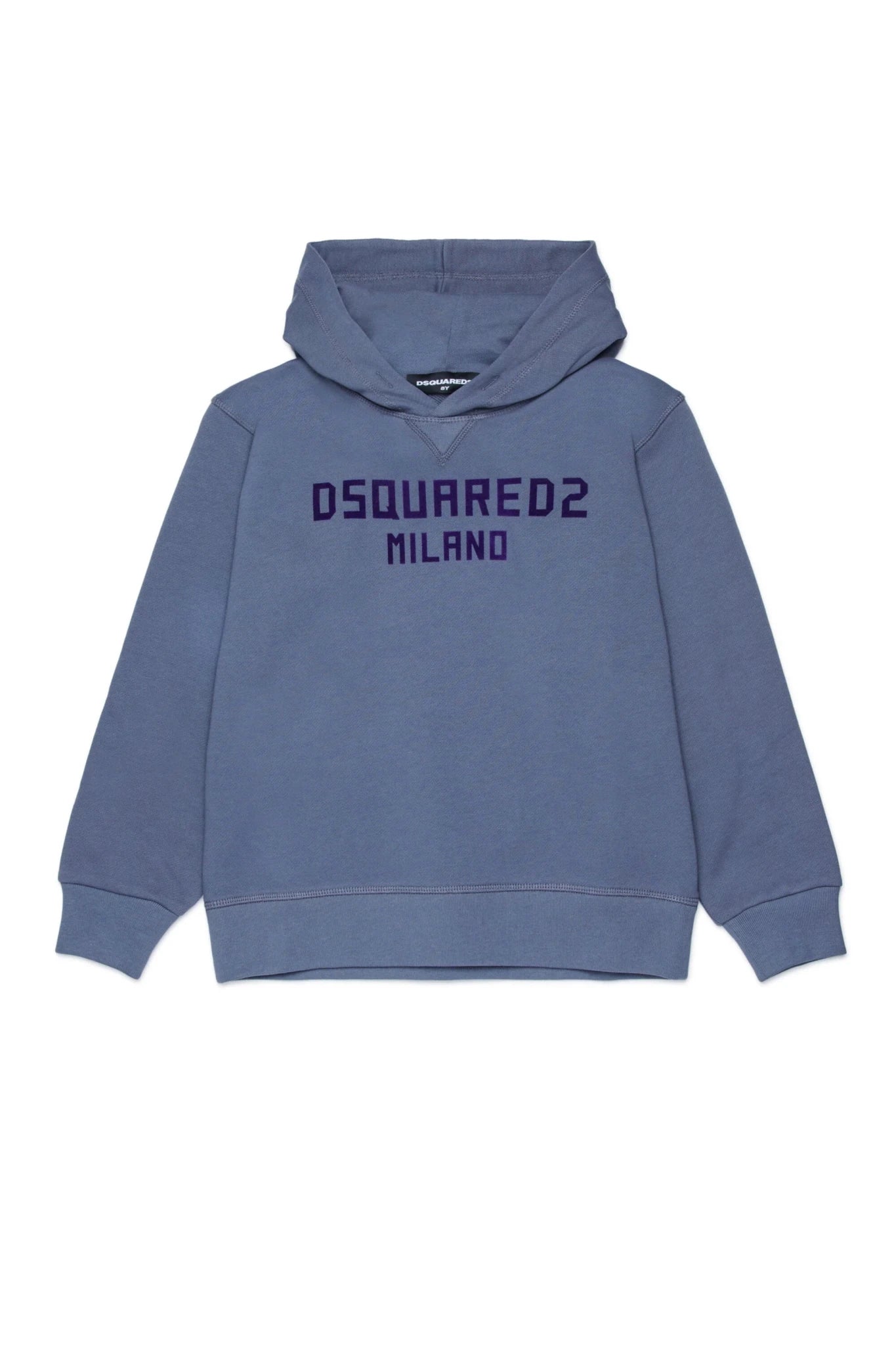 FELPA GRIGIA CON CAPPUCCIO E LOGO IN VELLUTO VIOLA DSQUARED2 - Angel Luxury