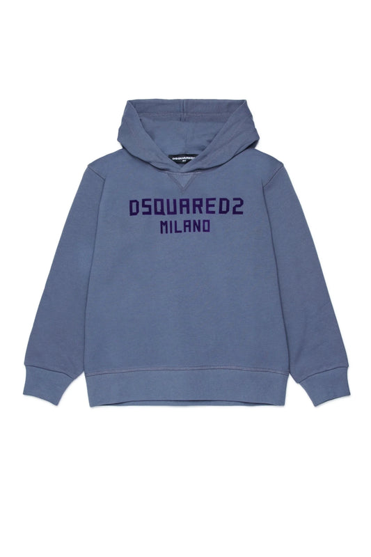 FELPA GRIGIA CON CAPPUCCIO E LOGO IN VELLUTO VIOLA DSQUARED2 - Angel Luxury
