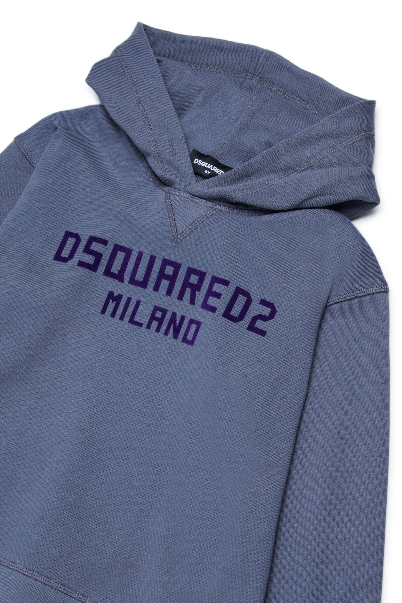 FELPA GRIGIA CON CAPPUCCIO E LOGO IN VELLUTO VIOLA DSQUARED2 - Angel Luxury
