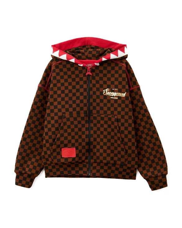 FELPA MARRONE A QUADRI CON ZIP SPRAYGROUND - Angel Luxury