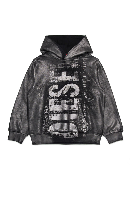FELPA NERA CON CAPPUCCIO CON LOGO MAXI DIESEL - Angel Luxury