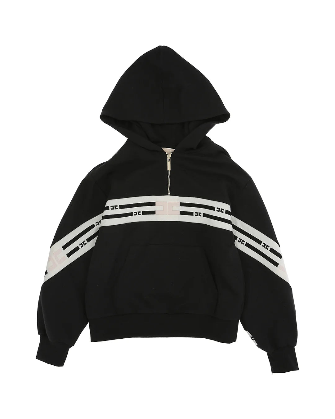 FELPA NERA CON CAPPUCCIO E BANDE BIANCHE CON LOGO ROSA ELISABETTA FRANCHI - Angel Luxury