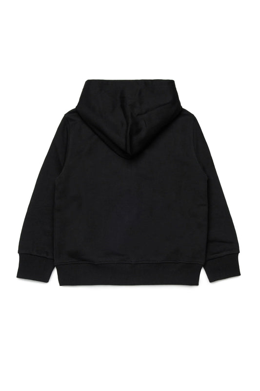 FELPA NERA CON CAPPUCCIO E ZIP CON LOGO IN DENIM DIESEL - Angel Luxury