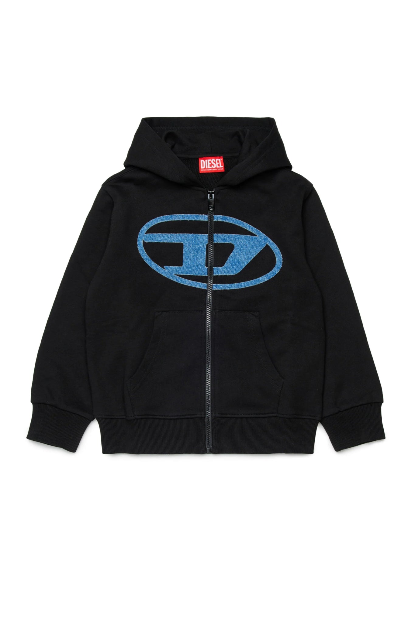 FELPA NERA CON CAPPUCCIO E ZIP CON LOGO IN DENIM DIESEL - Angel Luxury