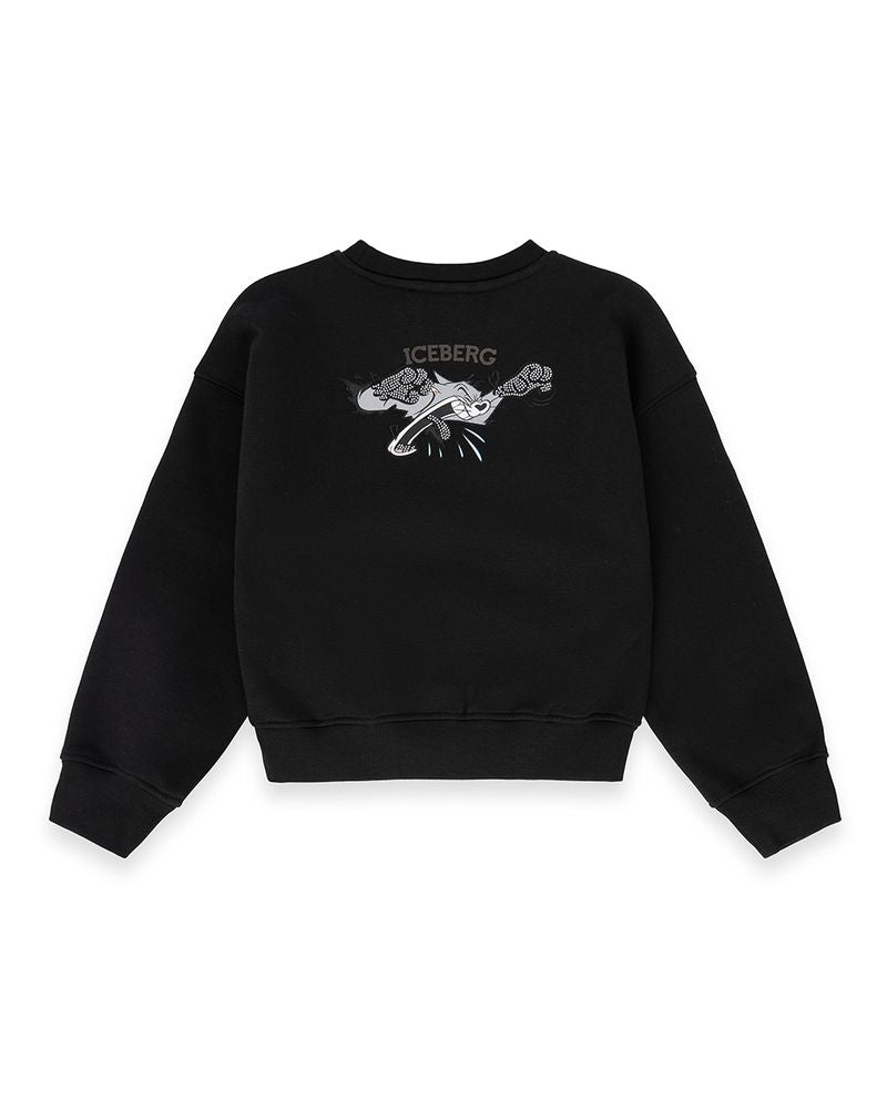 FELPA NERA CON LOGO BRILLANTINATO ICEBERG - Angel Luxury