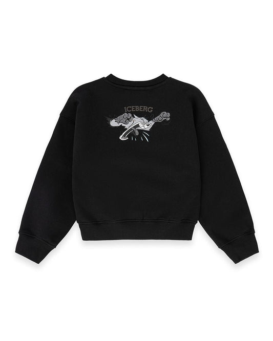 FELPA NERA CON LOGO BRILLANTINATO ICEBERG - Angel Luxury