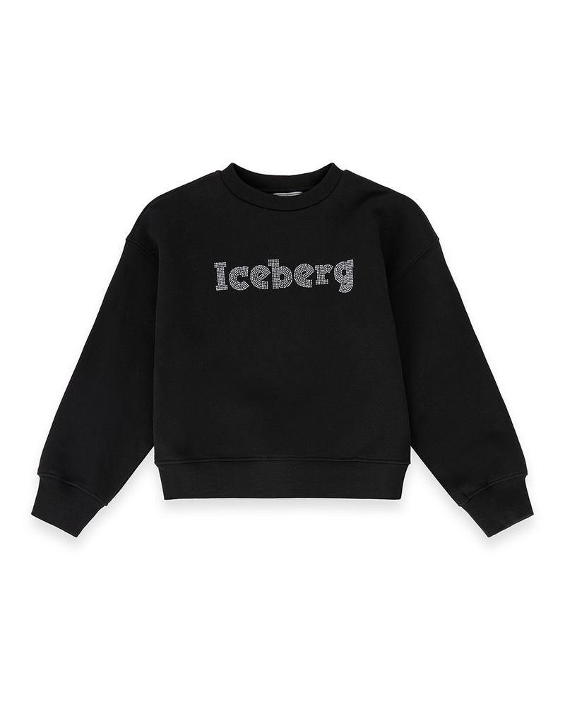 FELPA NERA CON LOGO BRILLANTINATO ICEBERG - Angel Luxury