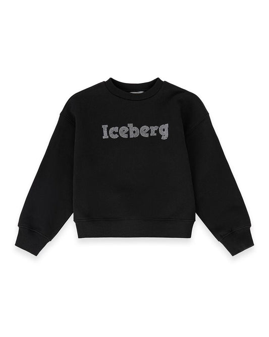 FELPA NERA CON LOGO BRILLANTINATO ICEBERG - Angel Luxury