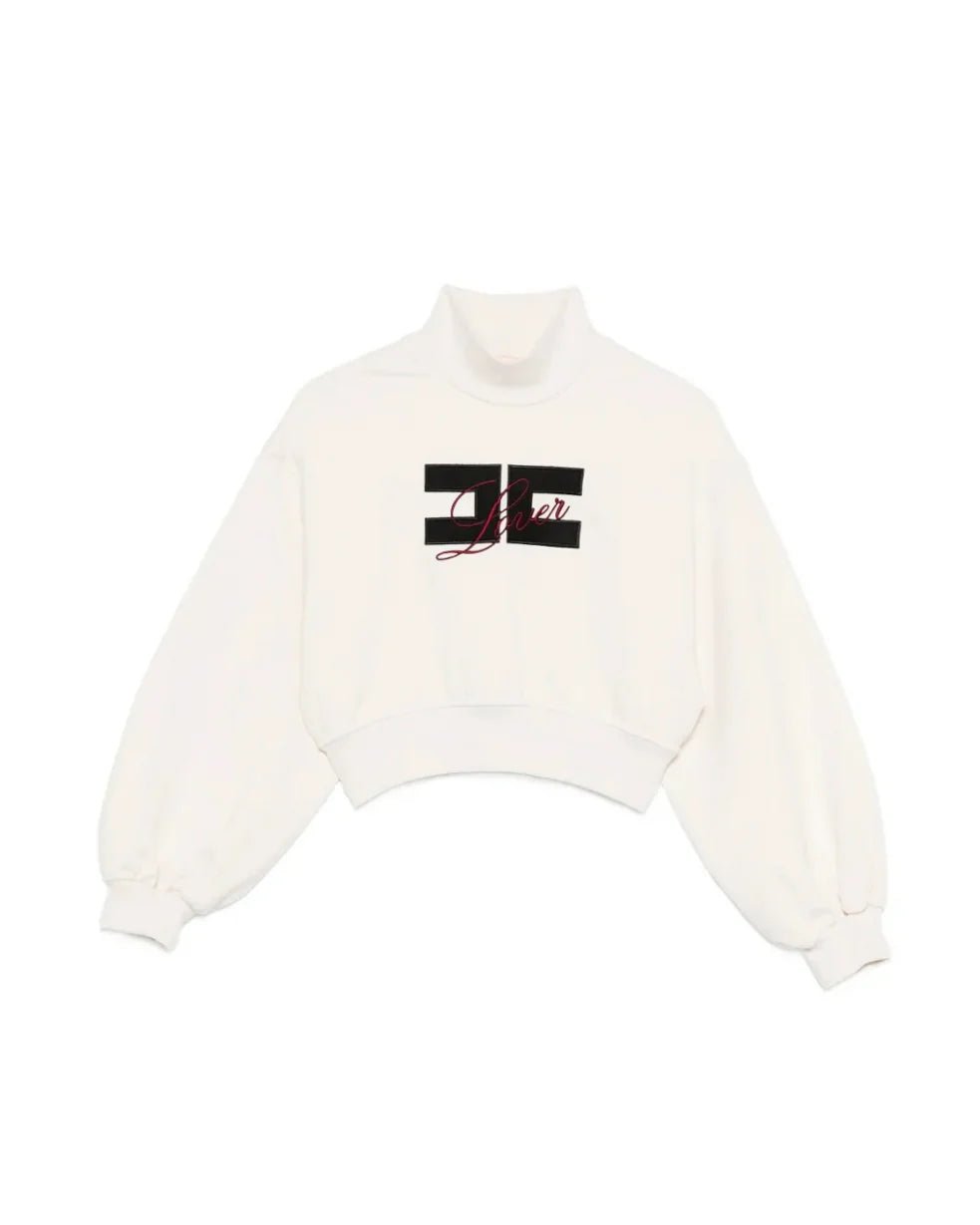 FELPA PANNA CROP CON LOGO NERO ELISABETTA FRANCHI - Angel Luxury