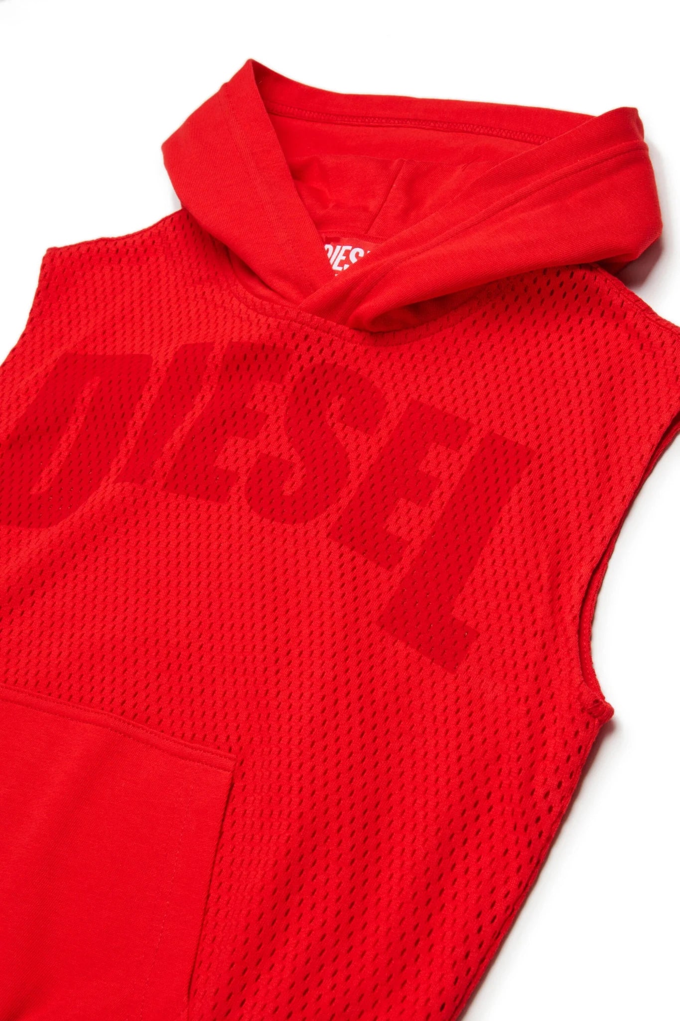FELPA ROSSA A RETE SMANICATA CON CAPPUCCIO LOGO DIESEL - Angel Luxury