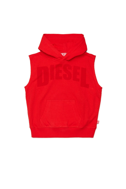 FELPA ROSSA A RETE SMANICATA CON CAPPUCCIO LOGO DIESEL - Angel Luxury