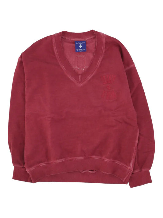 FELPA ROSSA CON SCOLLO A V E LOGO MARCELO BURLON - Angel Luxury