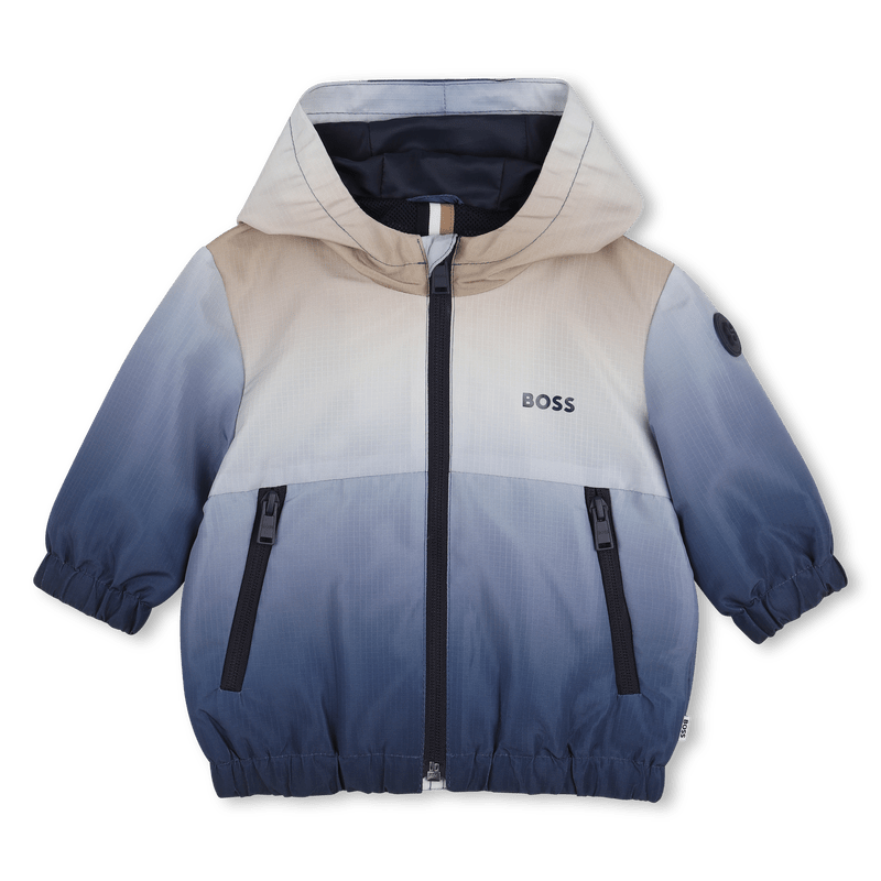 GIACCA A VENTO SFUMATA BLU - BEIGE CON LOGO GOMMATO BOSS - Angel Luxury