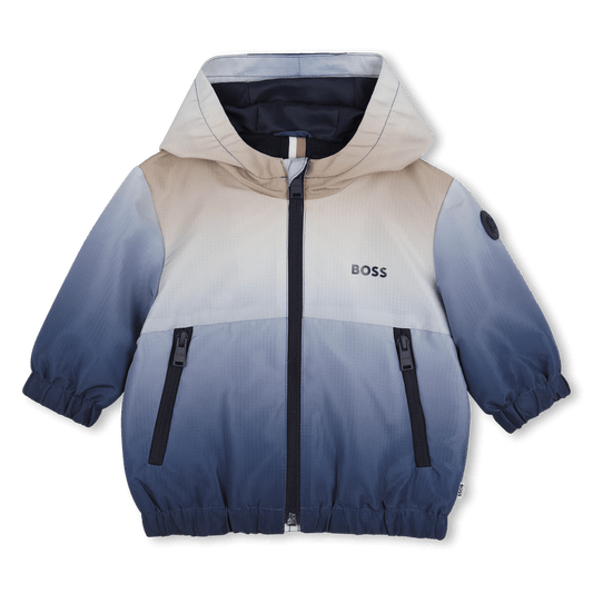 GIACCA A VENTO SFUMATA BLU - BEIGE CON LOGO GOMMATO BOSS - Angel Luxury