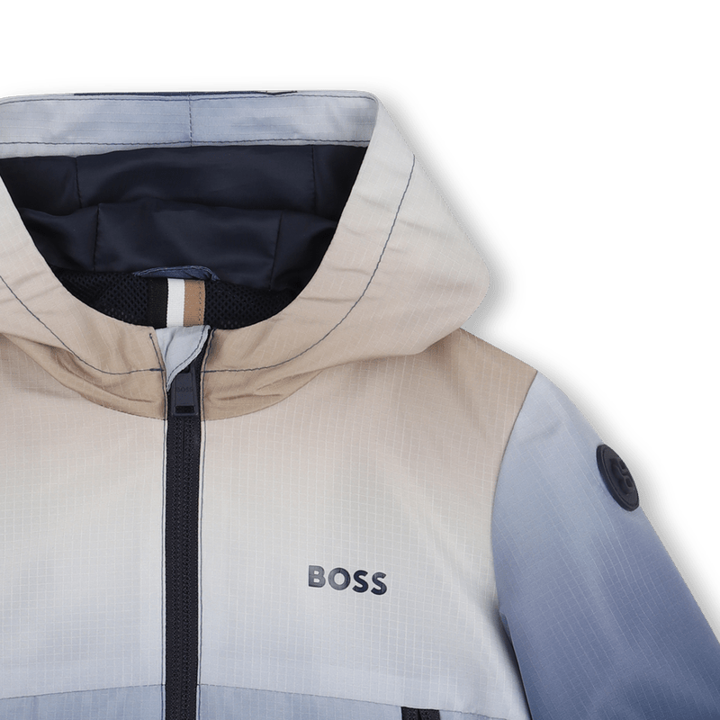 GIACCA A VENTO SFUMATA BLU - BEIGE CON LOGO GOMMATO BOSS - Angel Luxury