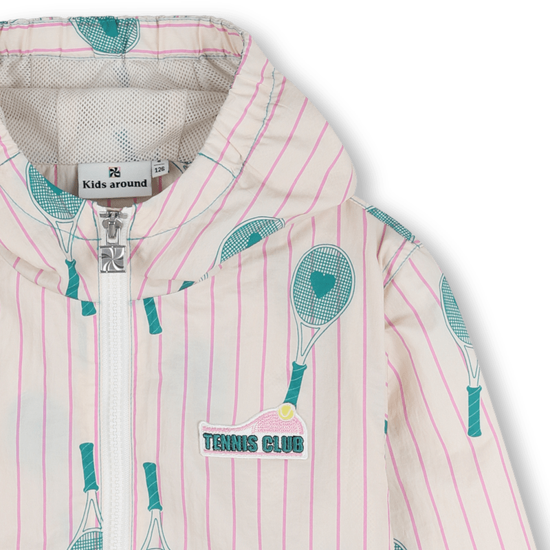 GIACCA ANTIVENTO BEIGE A RIGHE ROSA CON FANTASIA VERDE KIDS AROUND - Angel Luxury