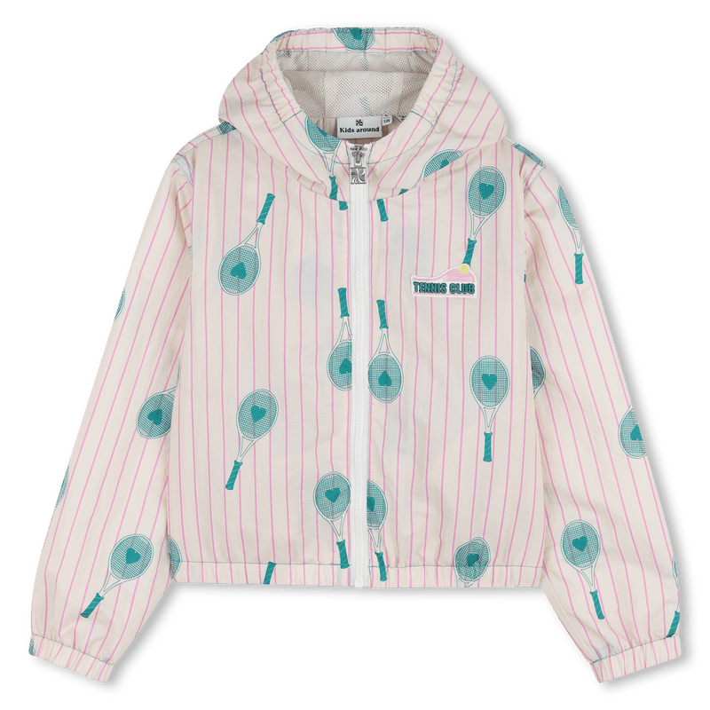 GIACCA ANTIVENTO BEIGE A RIGHE ROSA CON FANTASIA VERDE KIDS AROUND - Angel Luxury