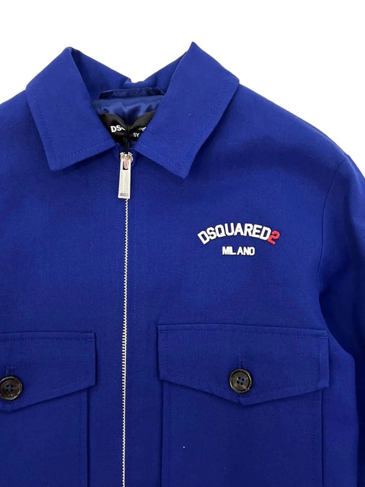 GIACCA BLU CON TASCONI SUL DAVANTI CON LOGO IN RILIEVO GOMMATO BIANCO DSQUARED2 - Angel Luxury