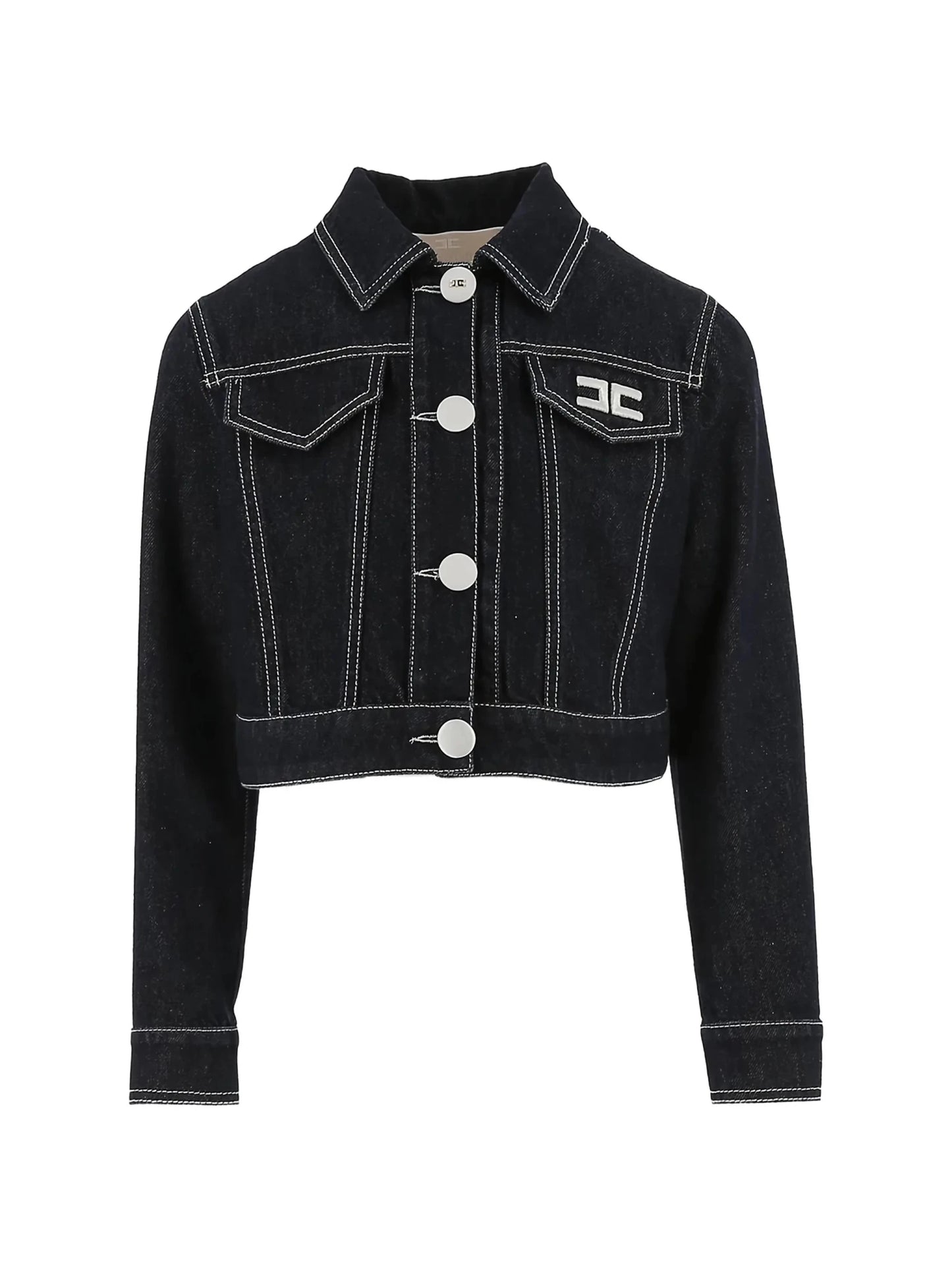 GIACCA IN DENIM BLU SCURO CON BOTTONI E LOGO BIANCO ELISABETTA FRANCHI - Angel Luxury