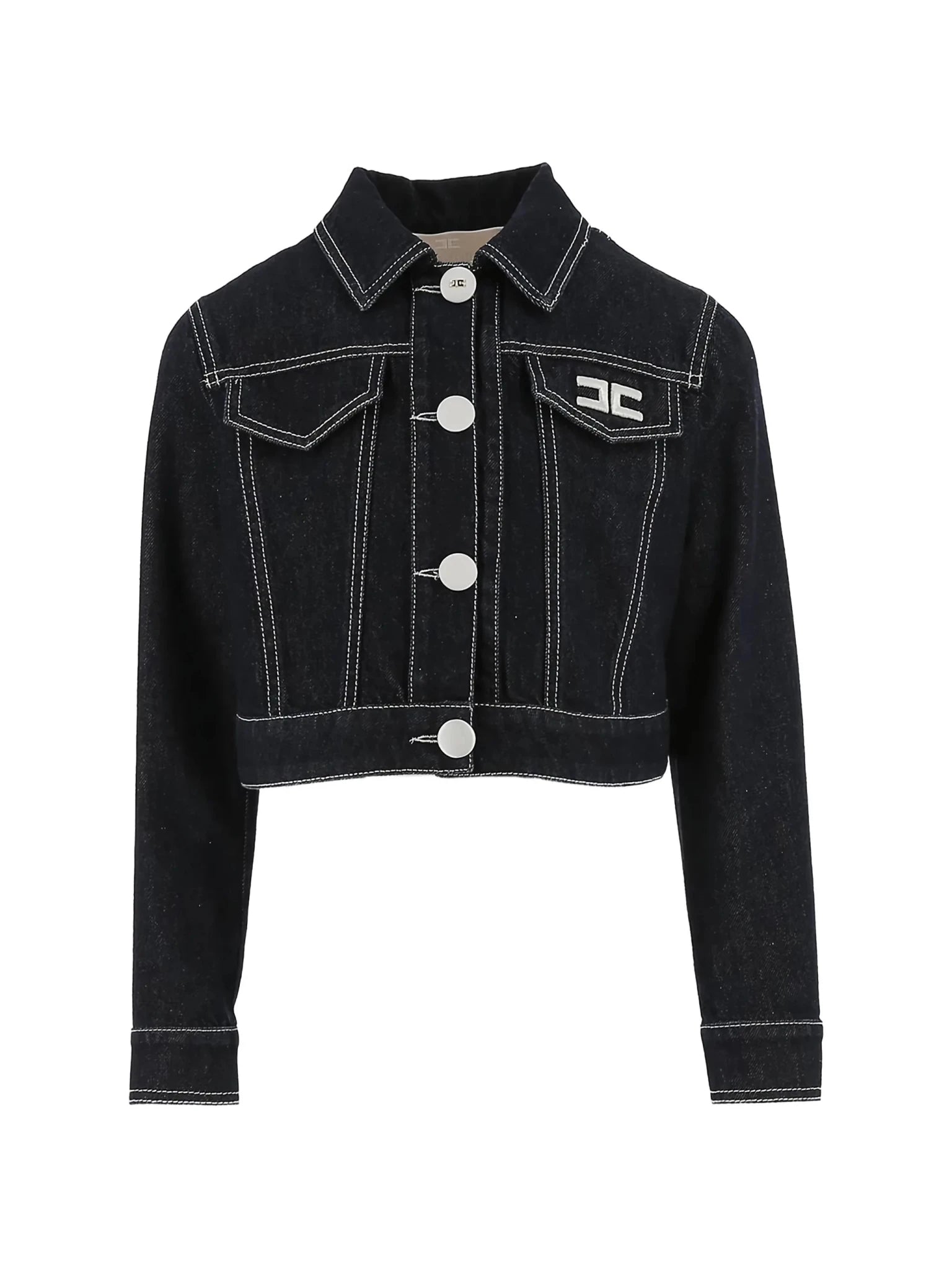 GIACCA IN DENIM BLU SCURO CON BOTTONI E LOGO BIANCO ELISABETTA FRANCHI - Angel Luxury
