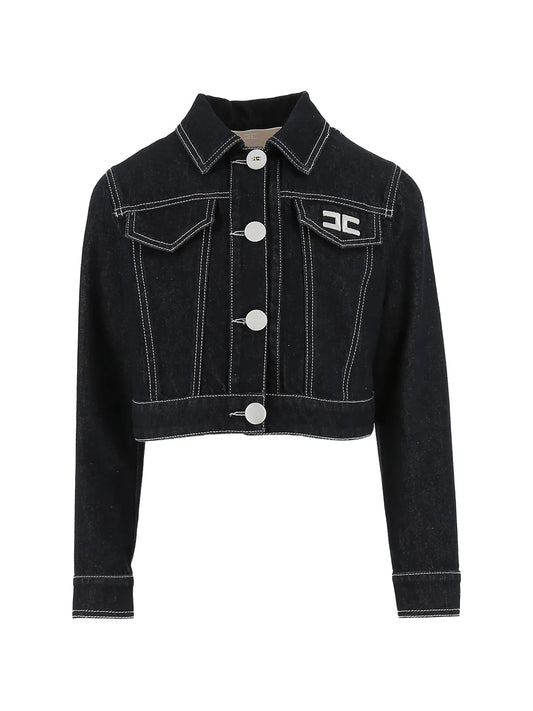 GIACCA IN DENIM BLU SCURO CON BOTTONI E LOGO BIANCO ELISABETTA FRANCHI - Angel Luxury