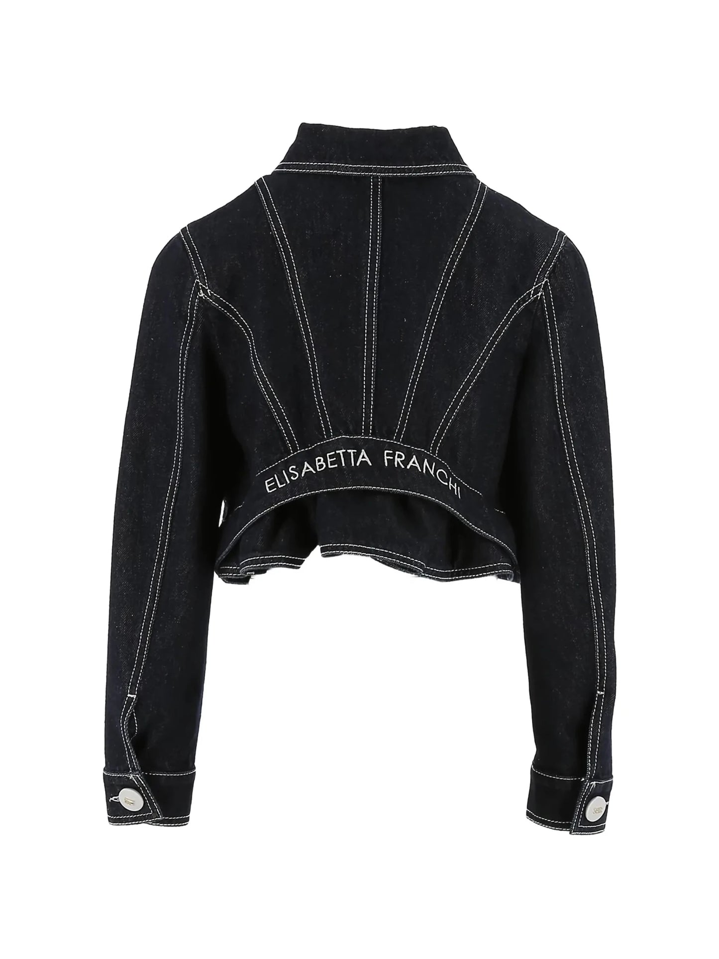 GIACCA IN DENIM BLU SCURO CON BOTTONI E LOGO BIANCO ELISABETTA FRANCHI - Angel Luxury